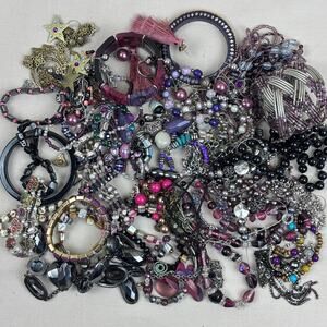 Craft Jewelry Lot - 2.5 lbs Purple Black Variety Beads Bangles Charms & More